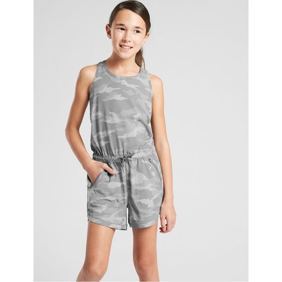 ATHLETA GIRL • Slate Grey Camo On The Go Girls Tank Top Shorts Romper - Picture 2 of 4